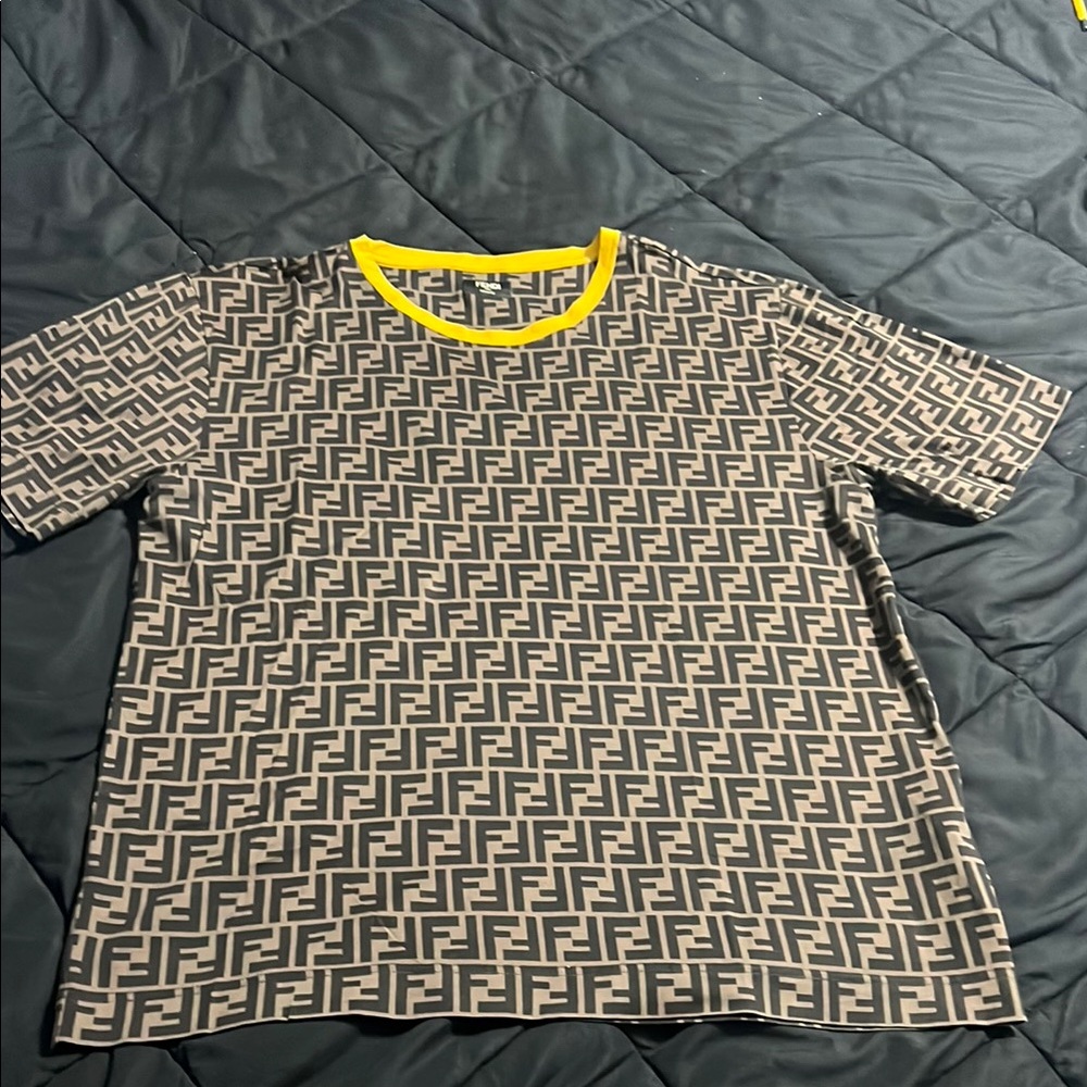 Fendi Logo Tee with Vibrant Yellow Accent